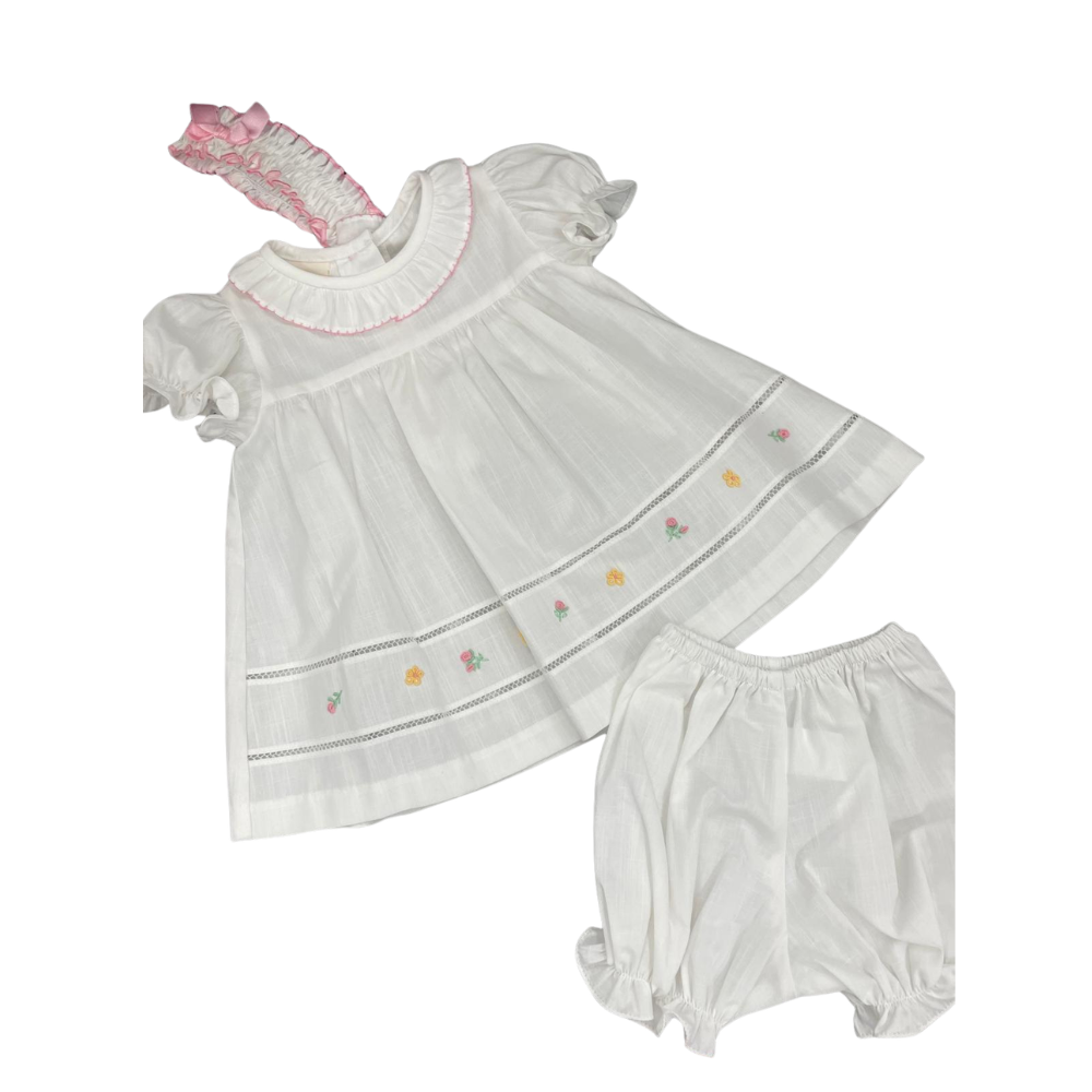 Baby Floral Embroidered Dress - White