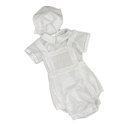Smocked Baby Shortall Set - White