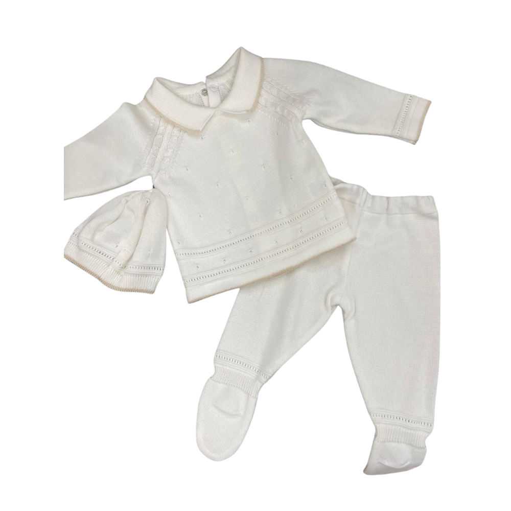 Newborn 3 Piece Knitted Collar Set - Off White