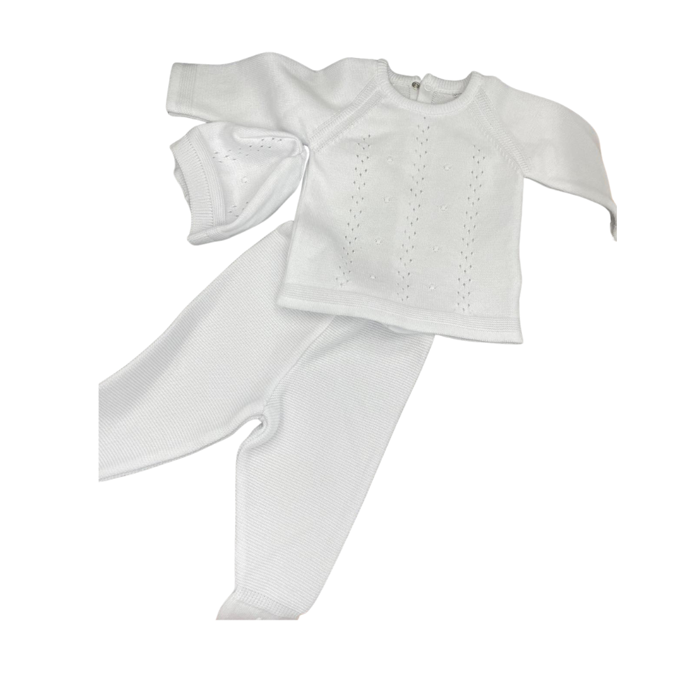 3 Piece Knitted Set For Newborn - White