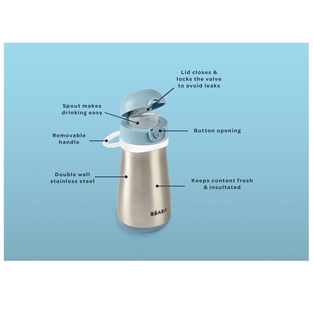 Beaba - Garrafa de água infantil de aço inoxidável, Sálvia