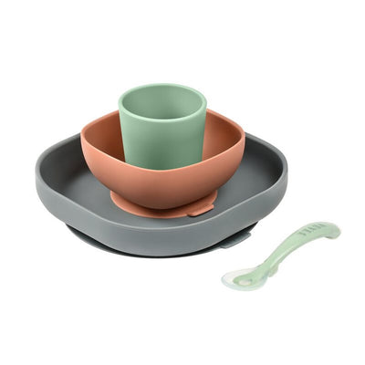 Beaba Beaba Conjunto de Refeição com Ventosa de Silicone - Conjunto de 4 - Mineral