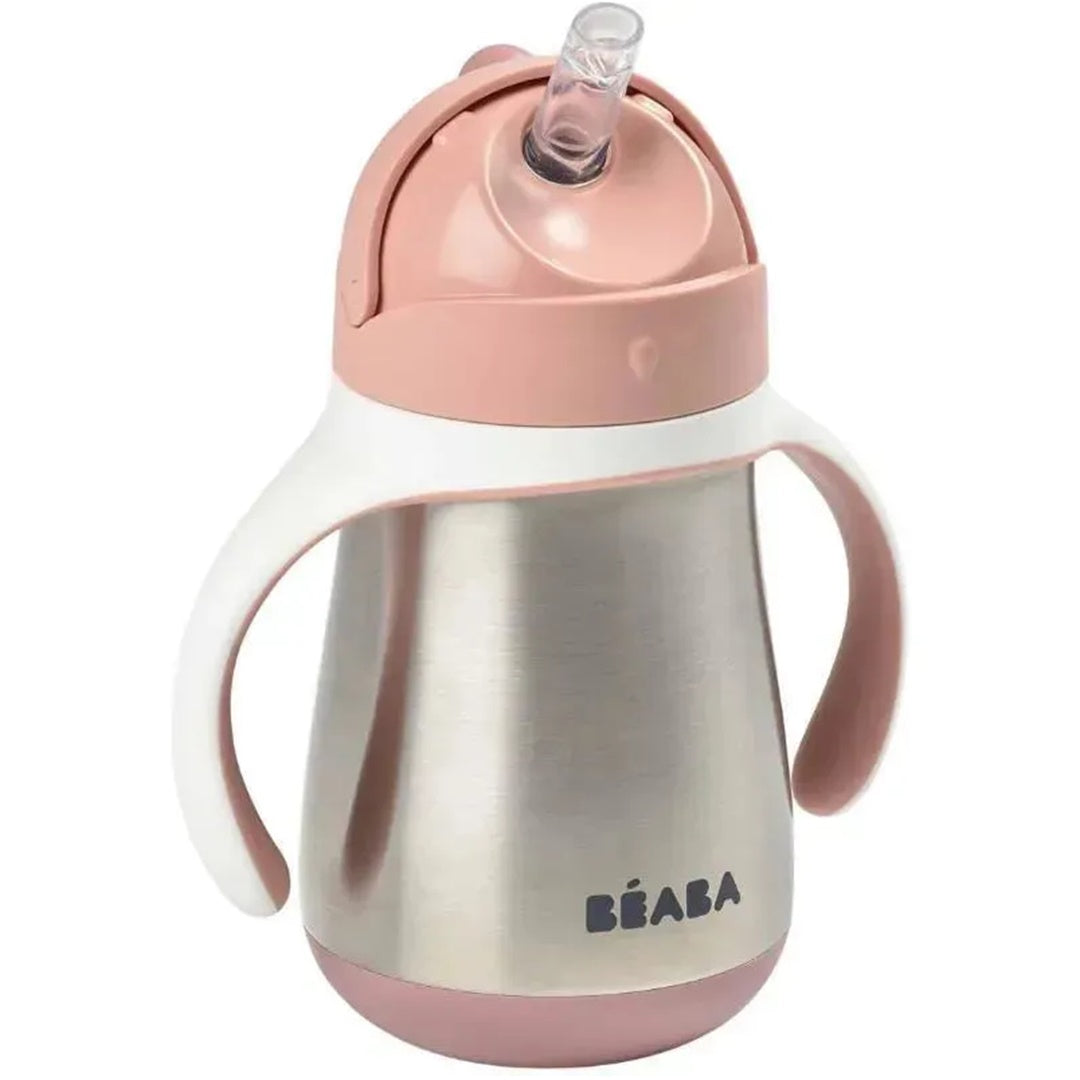 Beaba - copo com canudinho de palha de aço inoxidável, rosa