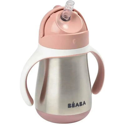 Beaba - copo com canudinho de palha de aço inoxidável, rosa