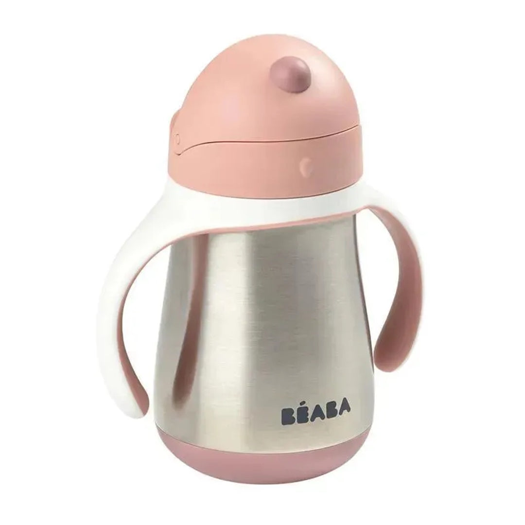 Beaba - copo com canudinho de palha de aço inoxidável, rosa