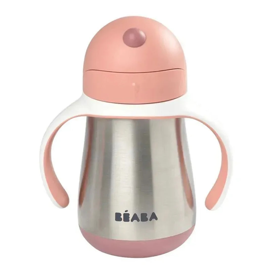 Beaba - copo com canudinho de palha de aço inoxidável, rosa