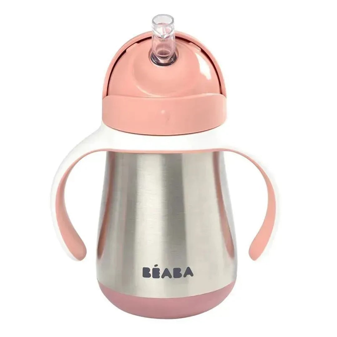 Beaba - copo com canudinho de palha de aço inoxidável, rosa