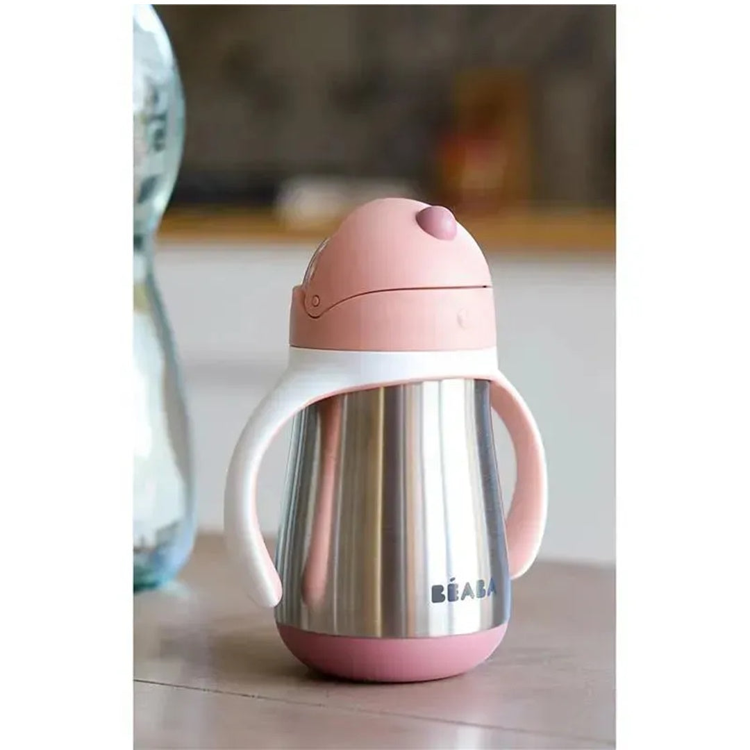 Beaba - copo com canudinho de palha de aço inoxidável, rosa