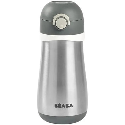 Beaba - Garrafa de água infantil de aço inoxidável, carvão