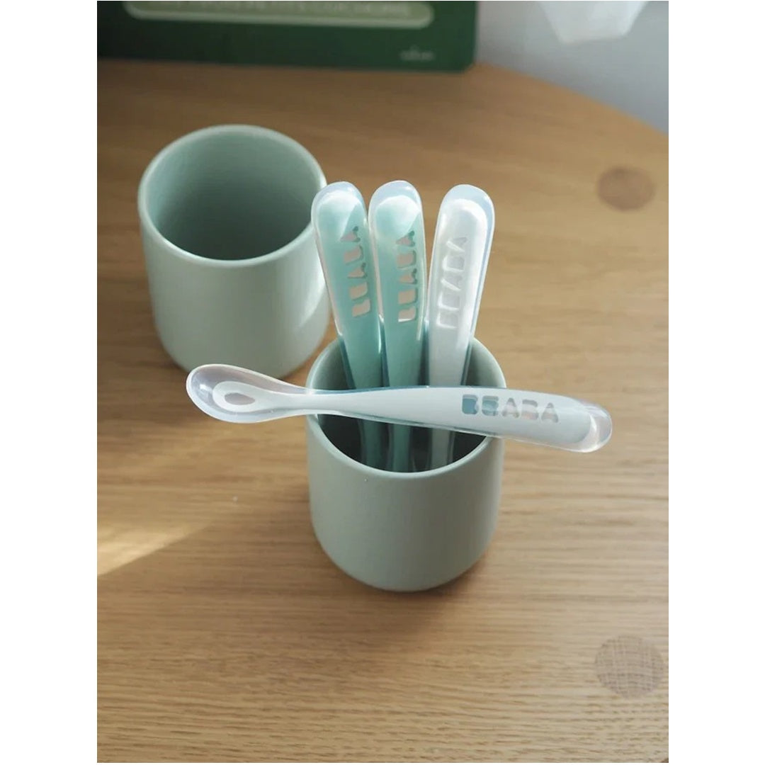 Beaba – Conjunto de 4 Colheres de Autoalimentação para Toddlers – Cor Sage