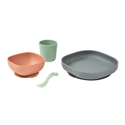 Beaba Beaba Conjunto de Refeição com Ventosa de Silicone - Conjunto de 4 - Mineral