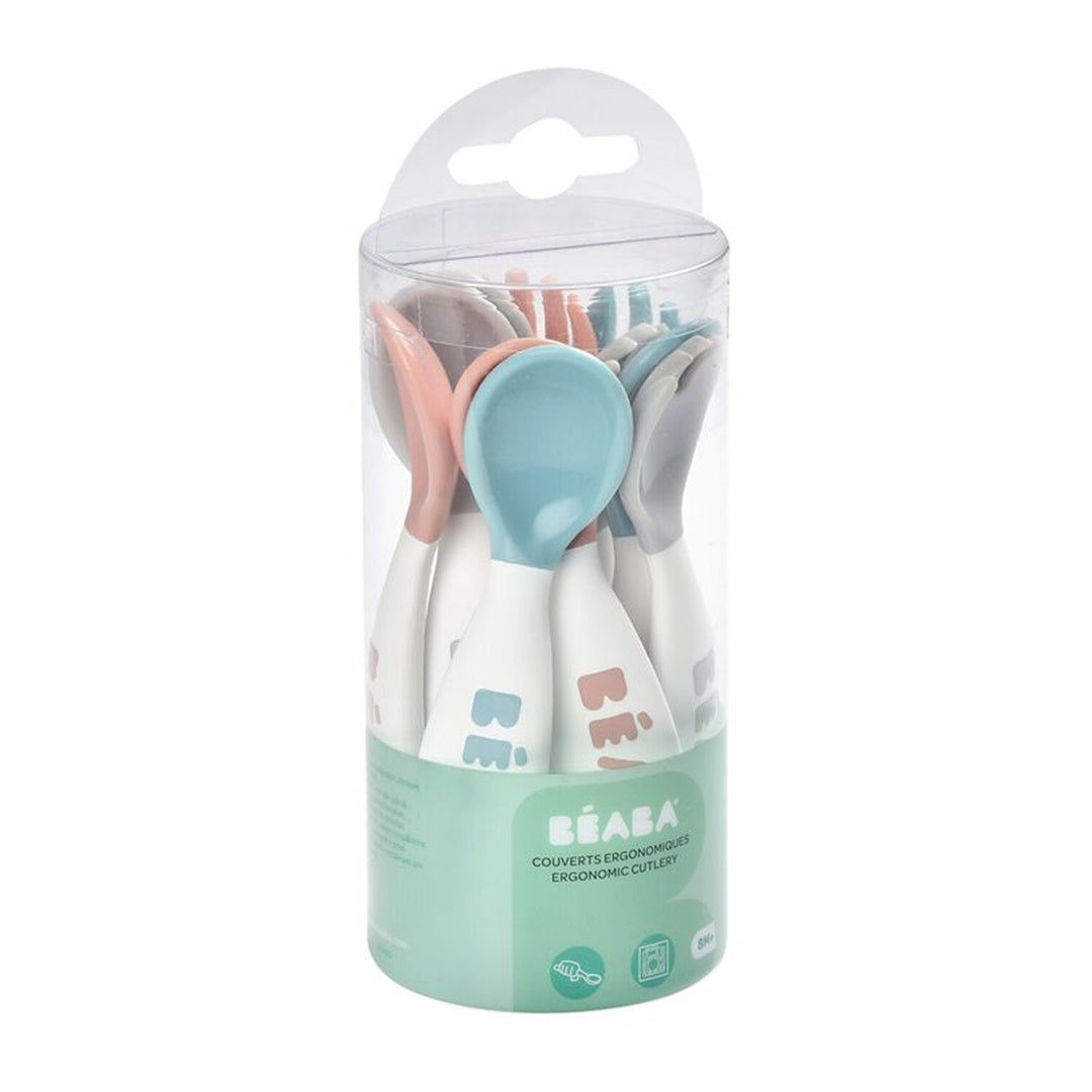 Beaba Baby 2ª Etapa Talheres Ergonômicos para Bebês, Conjunto de 10 (6 Colheres + 4 Garfos)