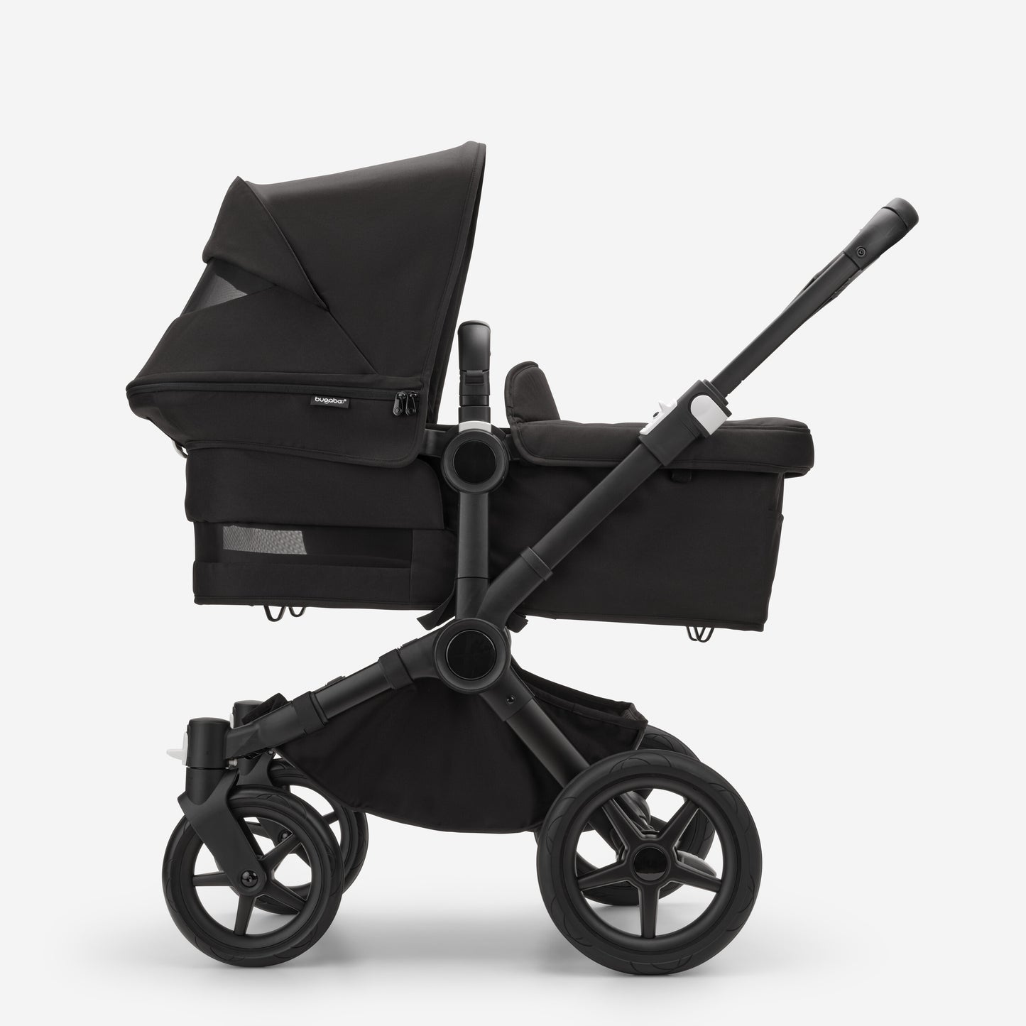 Bugaboo Donkey 5 Mono berço e assento para carrinho - Capota solar preta meia-noite, tecidos pretos meia-noite, chassi preto