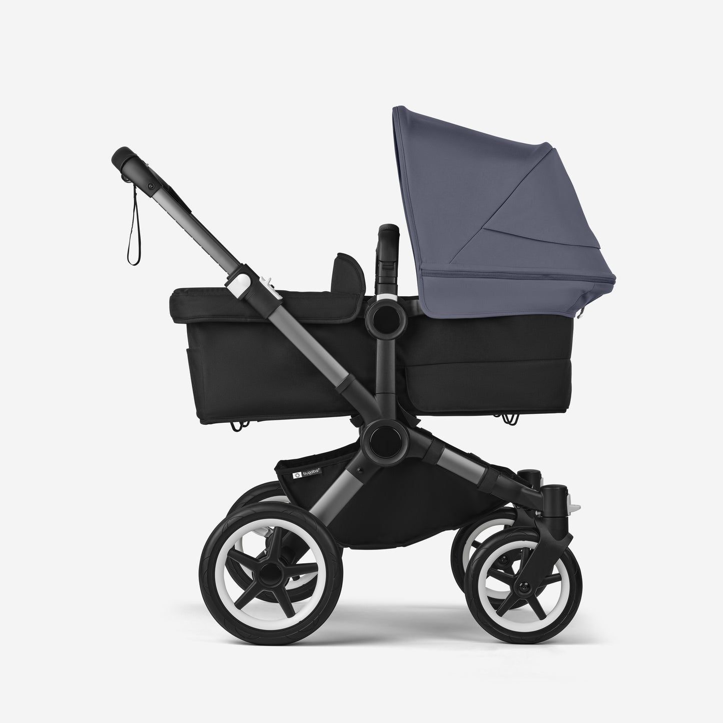 Bugaboo Donkey 5 Twin Bassinet And Stroller - Stormy Blue Canopy/Midnight Black/Graphite Chassis