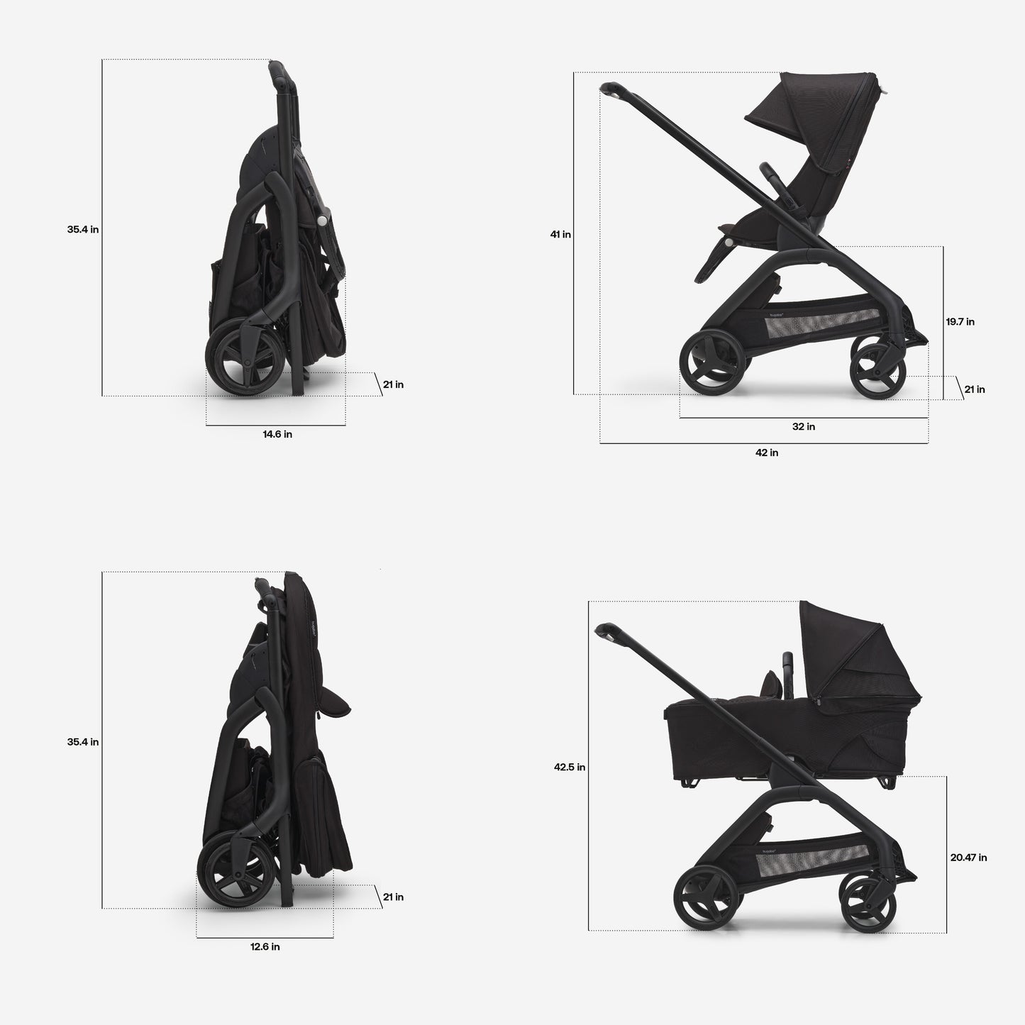 Bugaboo Dragonfly Stroller & Bassinet - Midnight Black/Frame Black