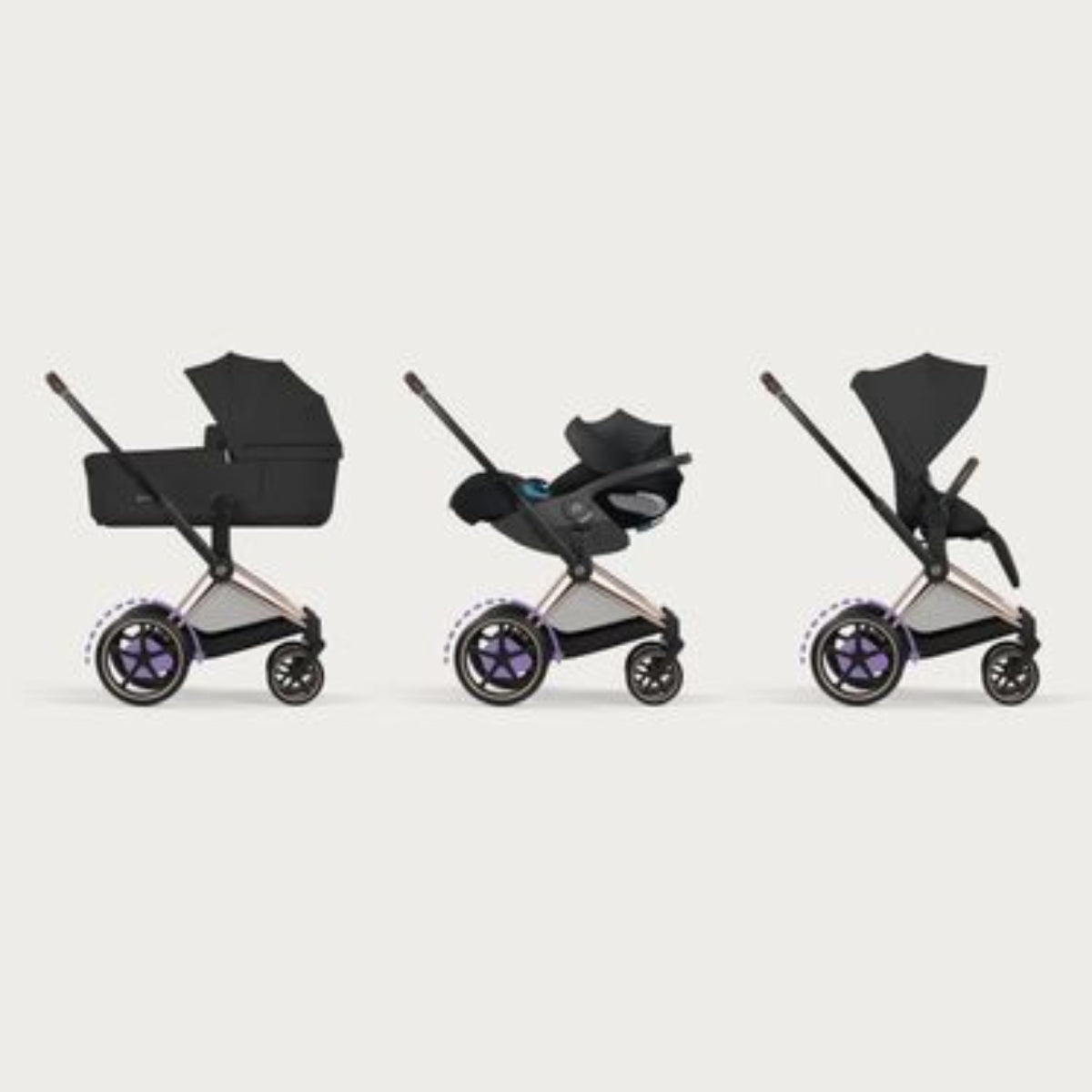 Cybex E-Priam Stroller - Comfort Collection Rose Gold/Brown Frame/ Sepia Black Lux Seat Pack