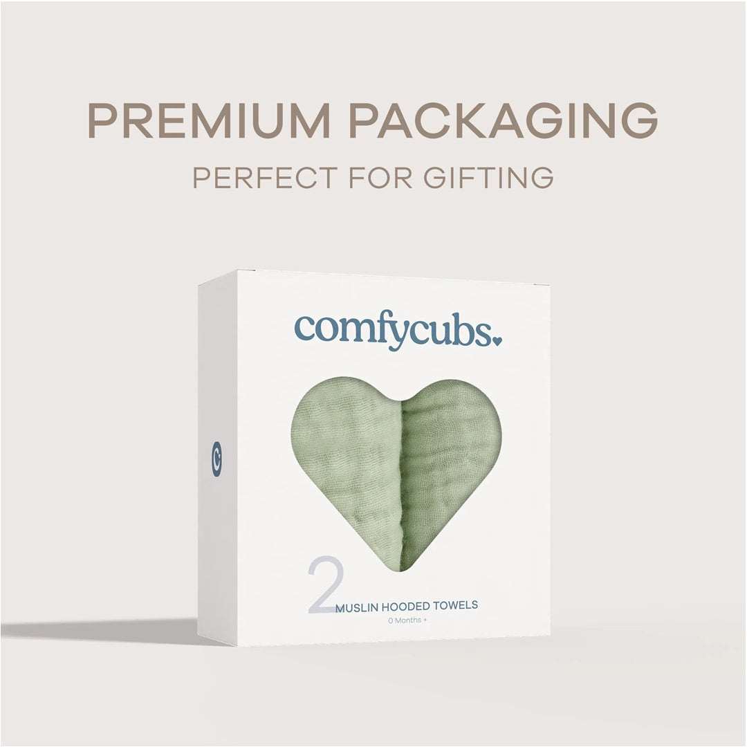 Comfy Cubs Baby Hooded Towels 2 Pack - Sage