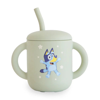 Copo Infantil Mushie Com Alças e Canudo Bluey Sage
