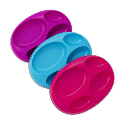 Boon Platter Edgeless Nonskid Divided Plate, Purple/Blue/Pink (Pack of 3)