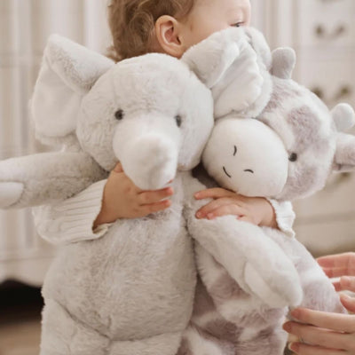 Elefante bebê elegante, brinquedo de pelúcia Huggie para dormir com cobertor