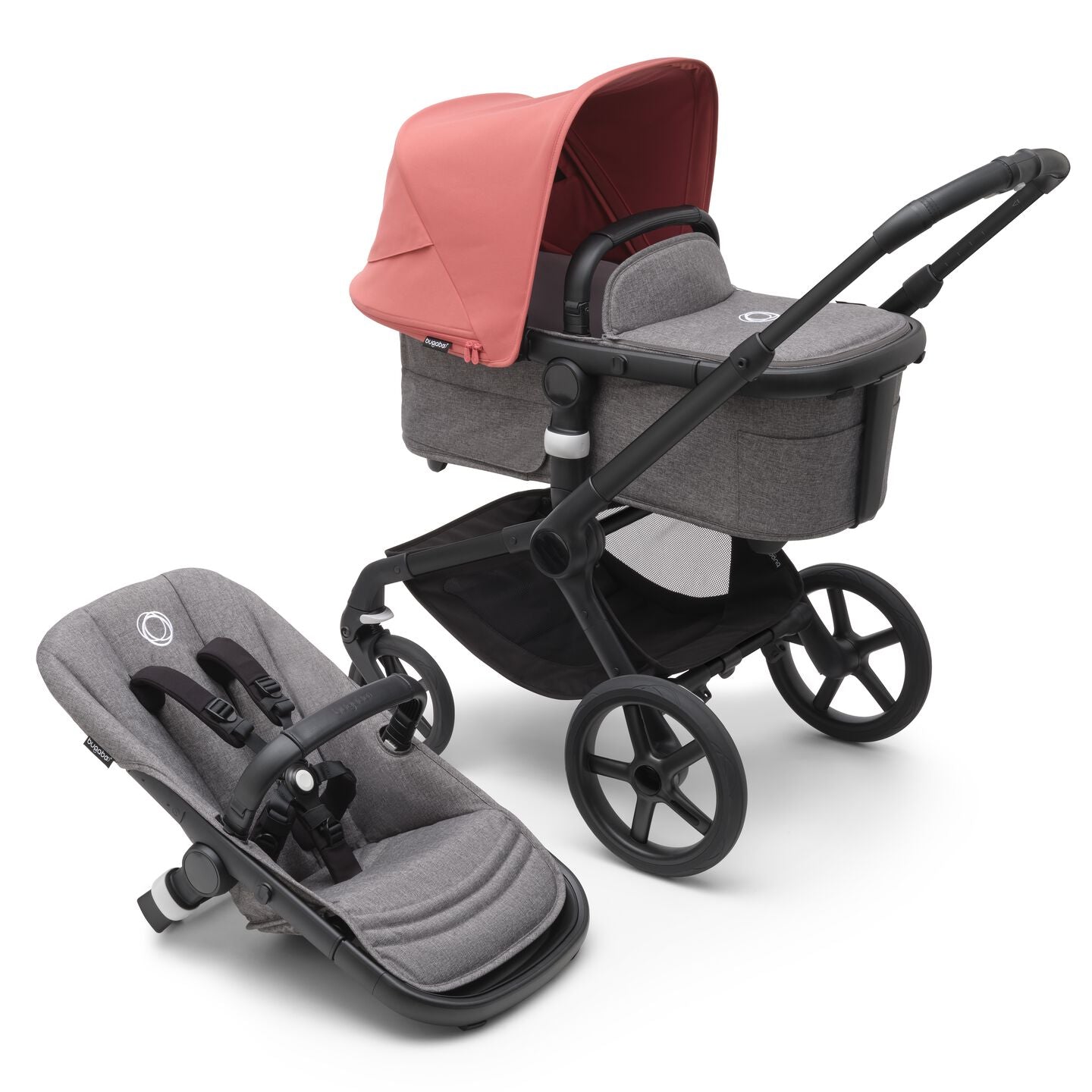 Bugaboo Fox 5 Bassinet & Seat Stroller - Black Chassis-Sunrise Red/Grey Mélange - Luna Baby Store Miami