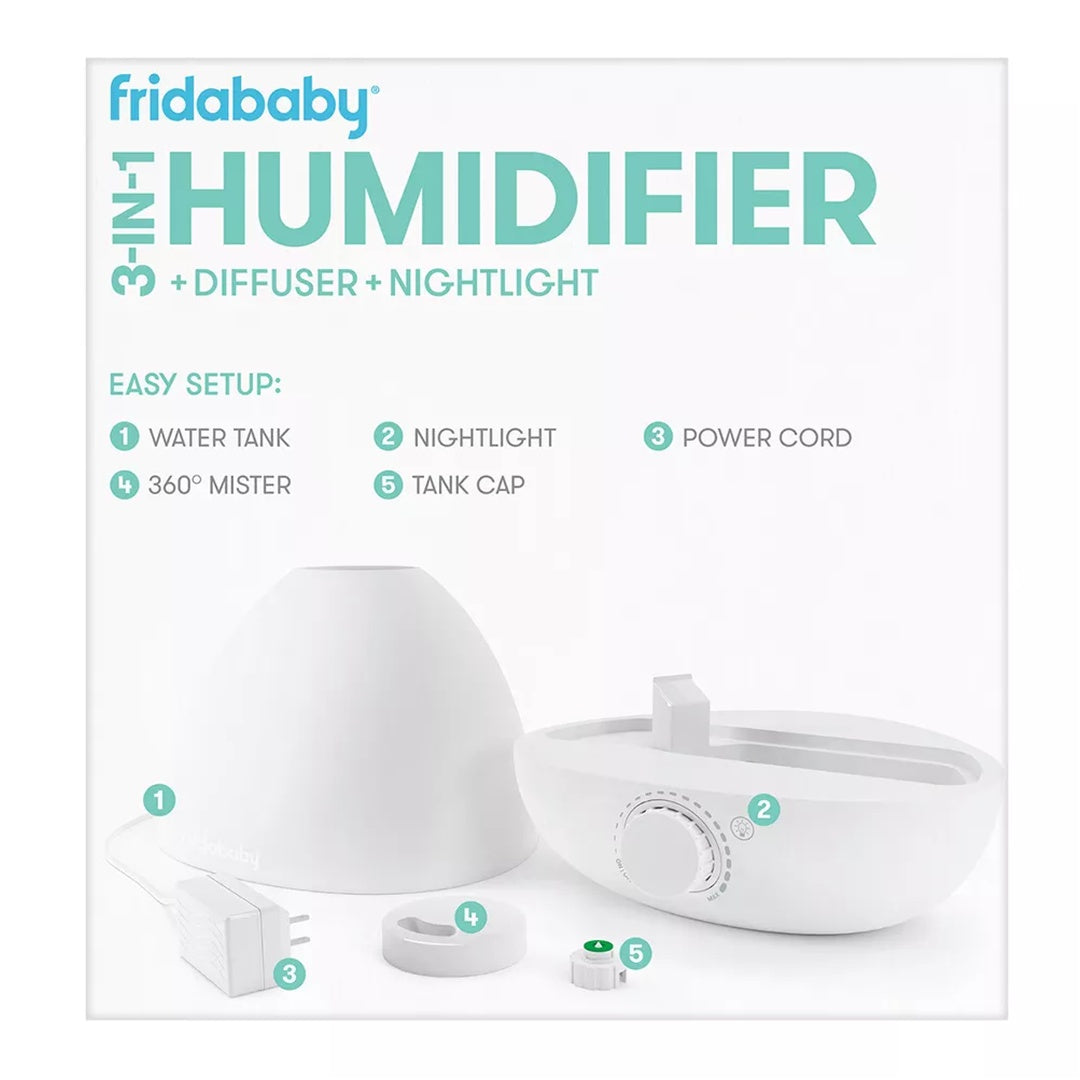 Fridababy - Umidificador 3 em 1 com difusor e luz noturna, branco