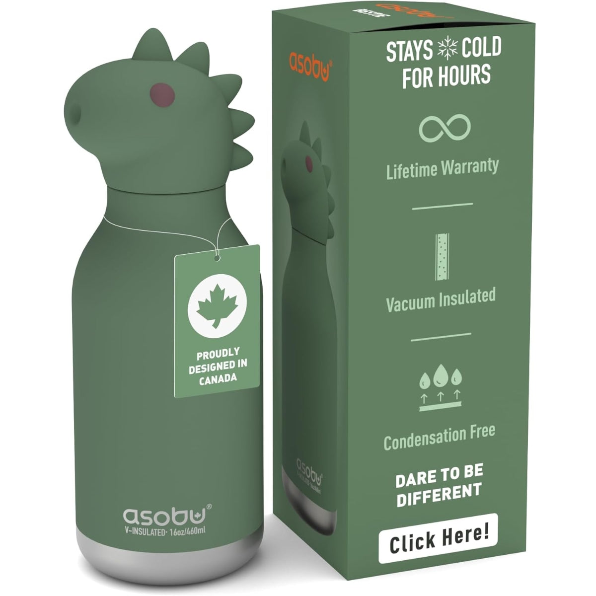 Asobu - Stainless Steel Bottle Silicone Head Dinosaur