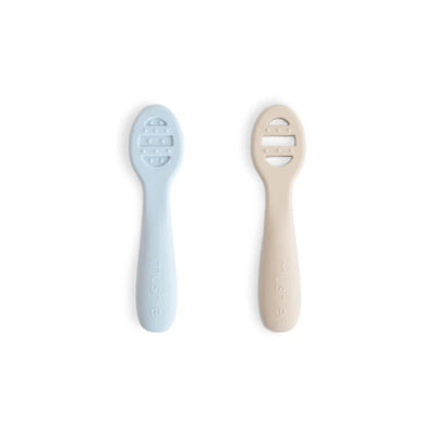 Mushie First Feeding Baby Spoons 2-Pack - Powder Blue/Shifting Sand