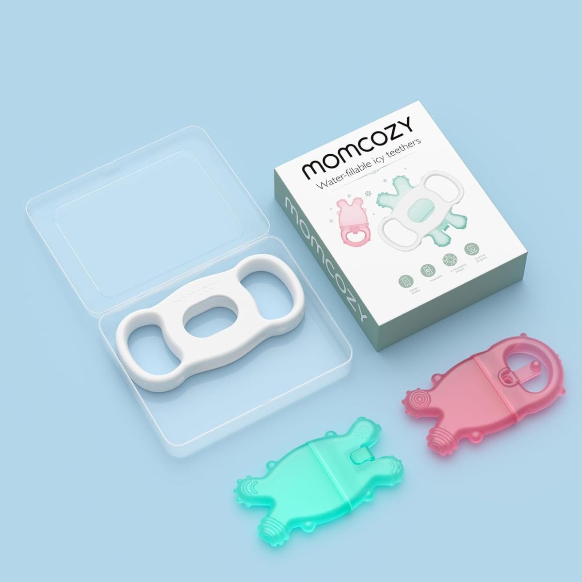 Mordedor com Água Momcozy Kit 2 Unidades Verde e Rosa 0-12 Meses