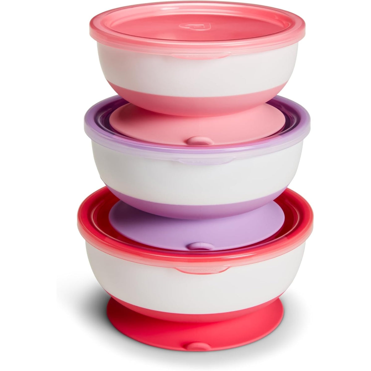 Munchkin Stay Put Suction Bowls & Lids, 3 Pack Pink/Purple