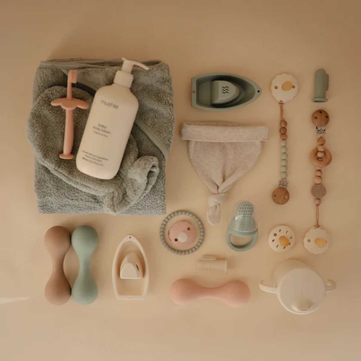Kit de Escovas Dededeiras Mushie Shifting Sand/Cambridge Blue