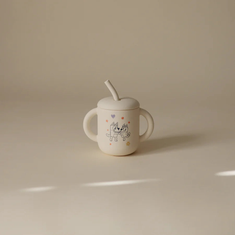 Mushie Silicone Training Cup + Straw Ivory Bluey