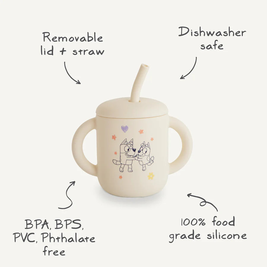 Mushie Silicone Training Cup + Straw Ivory Bluey