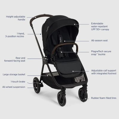 Nuna TRIV Next Stroller w/ Magnetic Buckle - Caviar/Chocolate