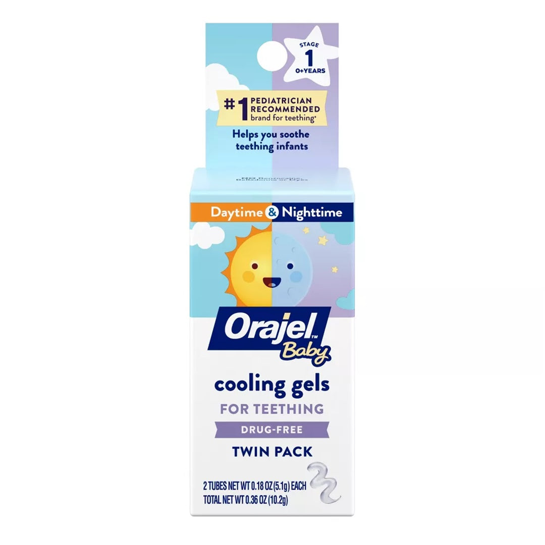Orajel Baby Gel refrescante diurno e noturno para dentição, sem medicamentos, marca nº 1 recomendada por pediatras para dentição*, dois tubos de 0,18 oz
