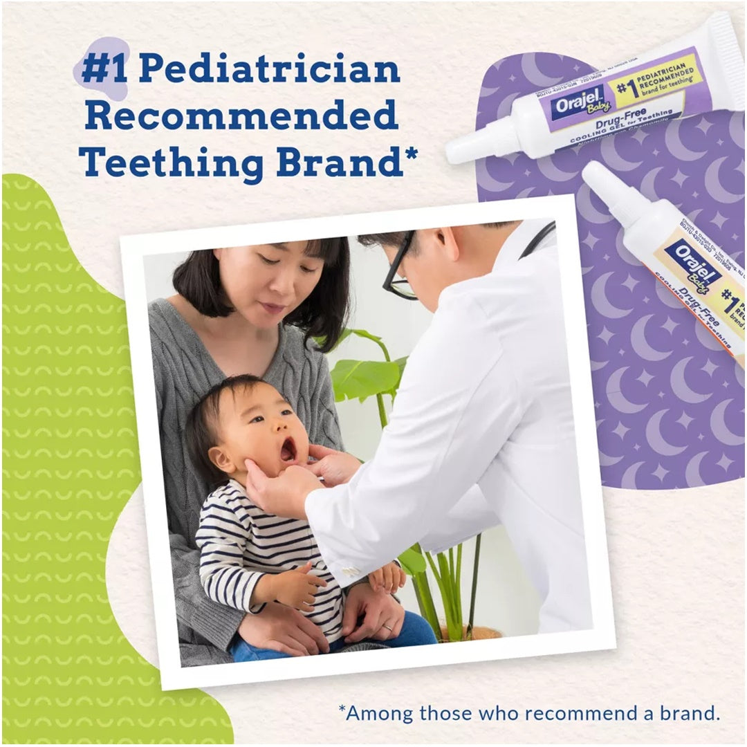 Orajel Baby Gel refrescante diurno e noturno para dentição, sem medicamentos, marca nº 1 recomendada por pediatras para dentição*, dois tubos de 0,18 oz