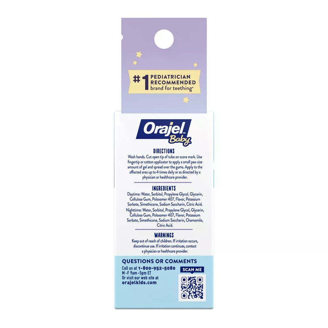 Orajel Baby Gel refrescante diurno e noturno para dentição, sem medicamentos, marca nº 1 recomendada por pediatras para dentição*, dois tubos de 0,18 oz