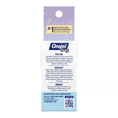 Orajel Baby Gel refrescante diurno e noturno para dentição, sem medicamentos, marca nº 1 recomendada por pediatras para dentição*, dois tubos de 0,18 oz