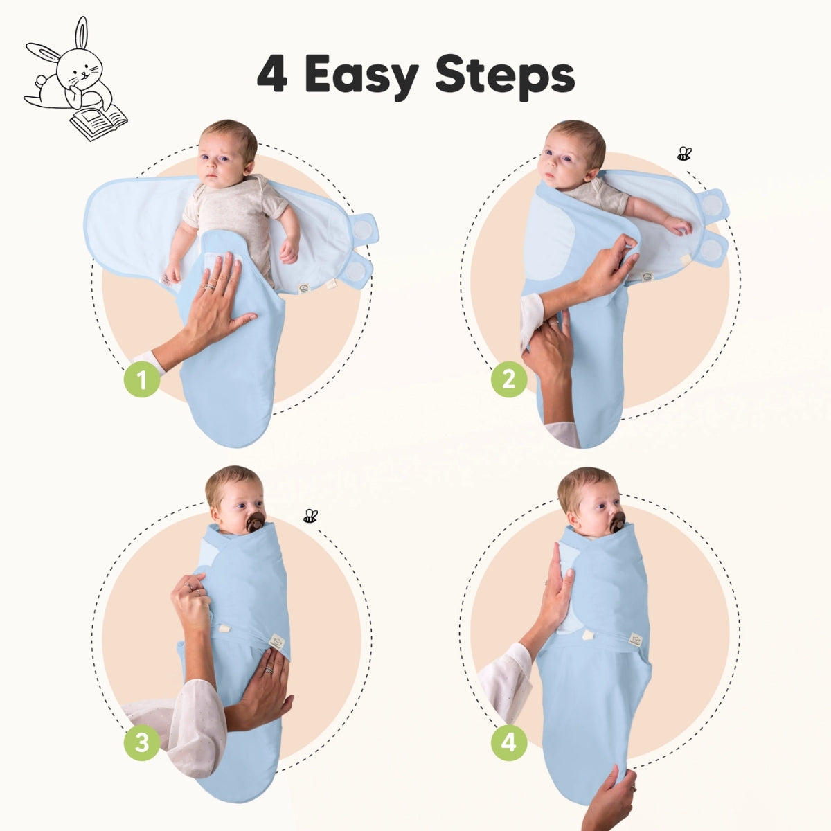 KeaBabies 3pk Soothe Baby Swaddles 0-3 Months, Sleep Sack for Newborns ABC Land Cloud