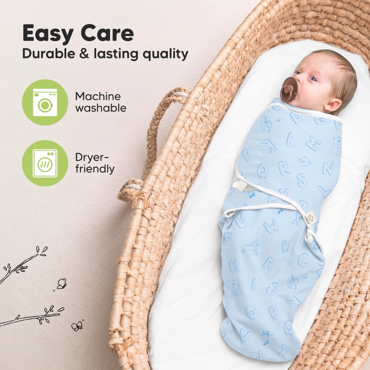 KeaBabies 3pk Soothe Baby Swaddles 0-3 Months, Sleep Sack for Newborns ABC Land Cloud
