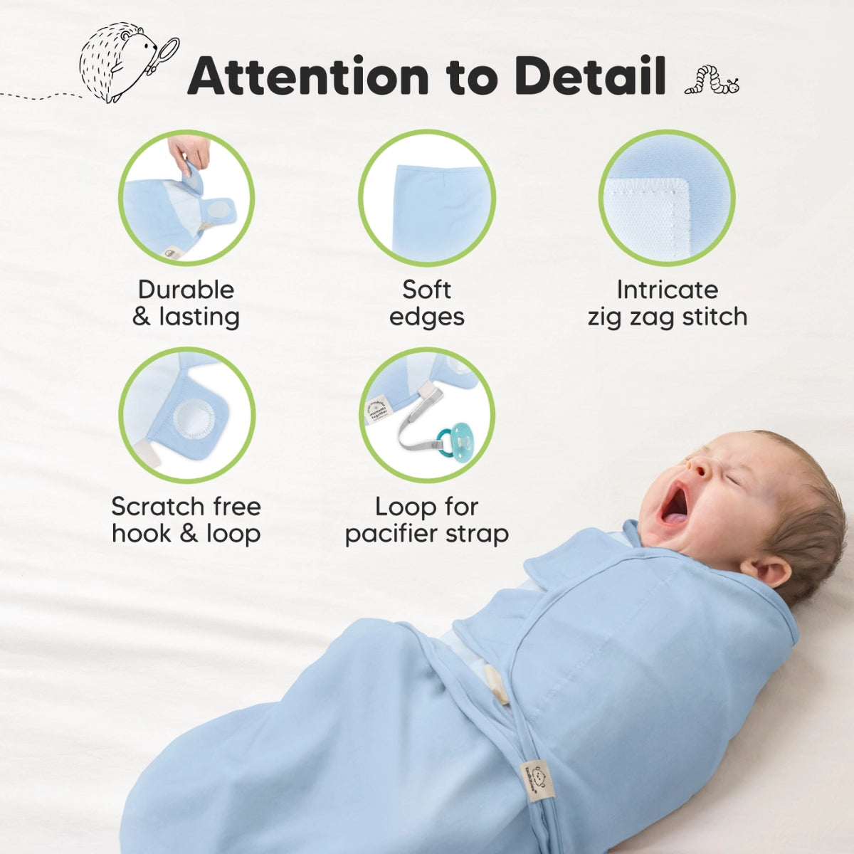 KeaBabies 3pk Soothe Baby Swaddles 0-3 Months, Sleep Sack for Newborns ABC Land Cloud
