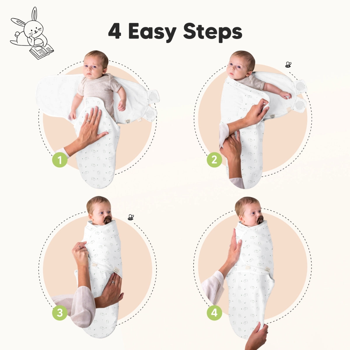KeaBabies 3pk Soothe Baby Swaddles 0-3 Months, Sleep Sack for Newborns Bunnies