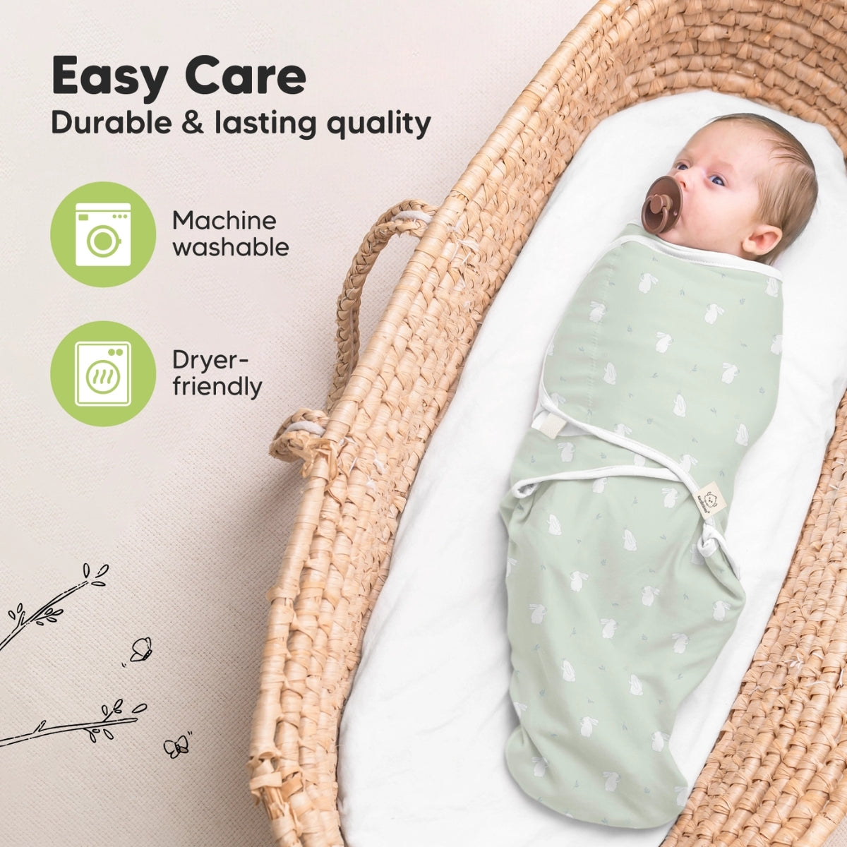 KeaBabies 3pk Soothe Baby Swaddles 0-3 Months, Sleep Sack for Newborns Bunnies