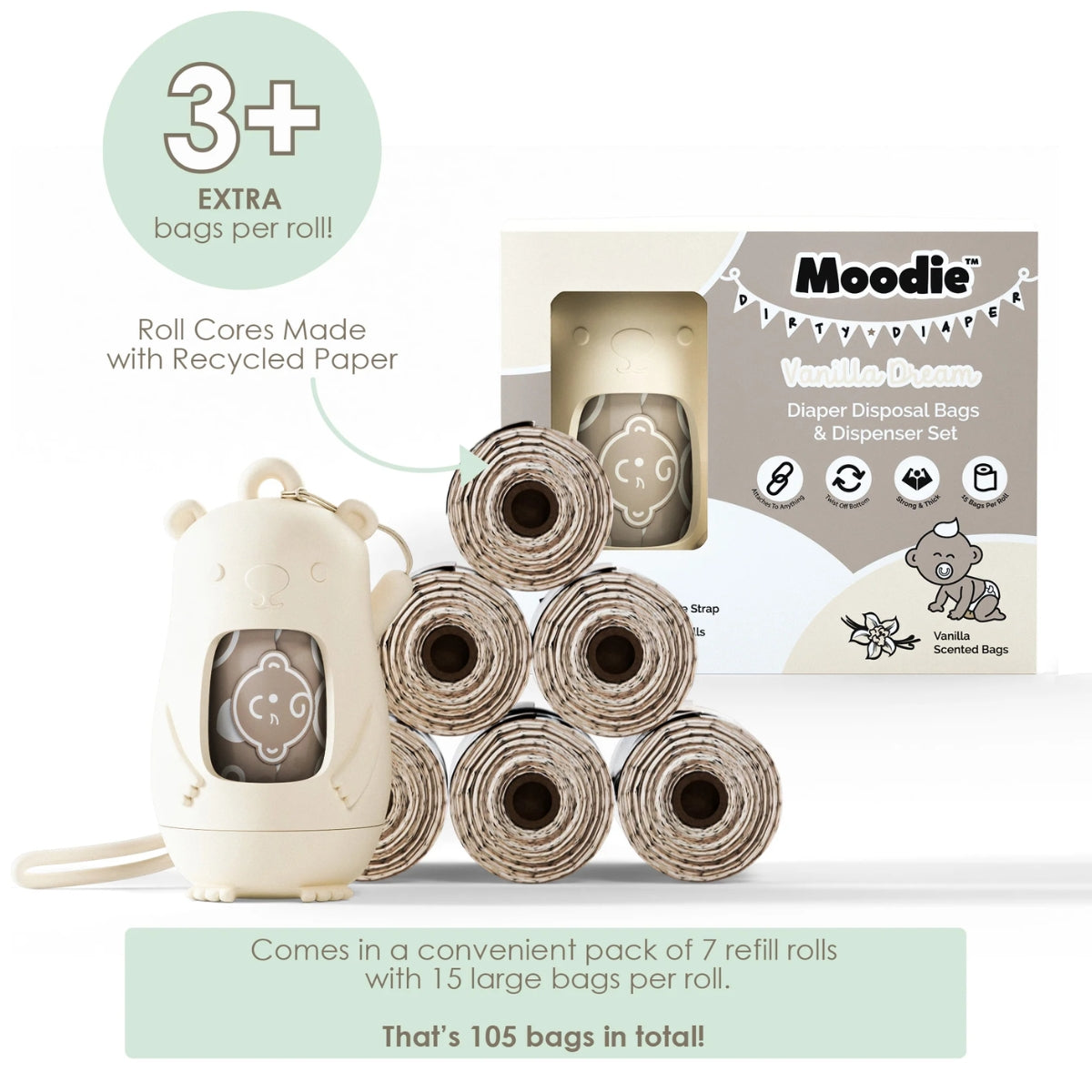 Saco de fraldas Descartáveis e Refil Moodie Teddy Bear Vanilla Dream