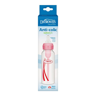 Dr. Brown - 8 Oz Options+ Narrow Anti-Colic Baby Bottle, Pink
