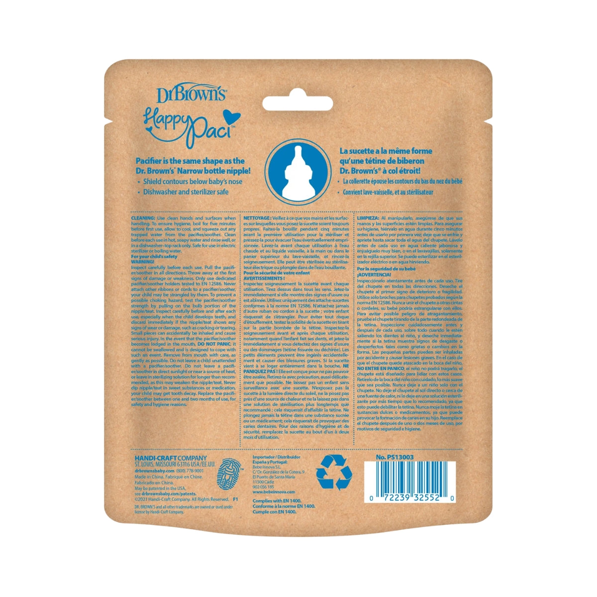 Chupeta HappyPaci 100% silicone Dr. Brown's - 0-6 meses - pacote com 3 - Verde/Creme/Cinza