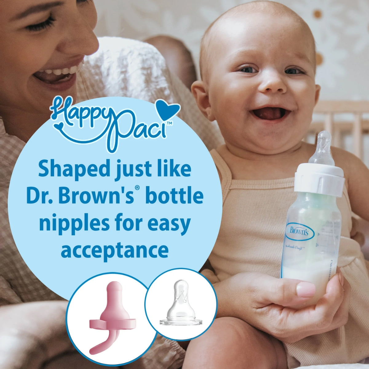 Chupeta HappyPaci 100% silicone Dr. Brown's - 0-6 meses - pacote com 3 - Rosa claro/Rosa/Branco