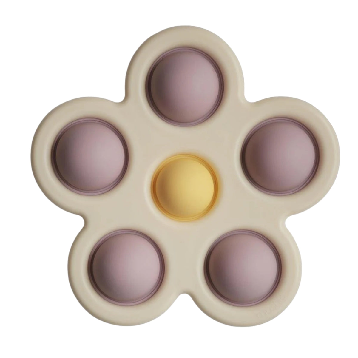 Brinquedo Para Prensar Mushie Flores Soft Lilac/ Daffodil/ Ivory