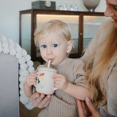 Copo de treinamento de silicone + canudo - Dinosaurs