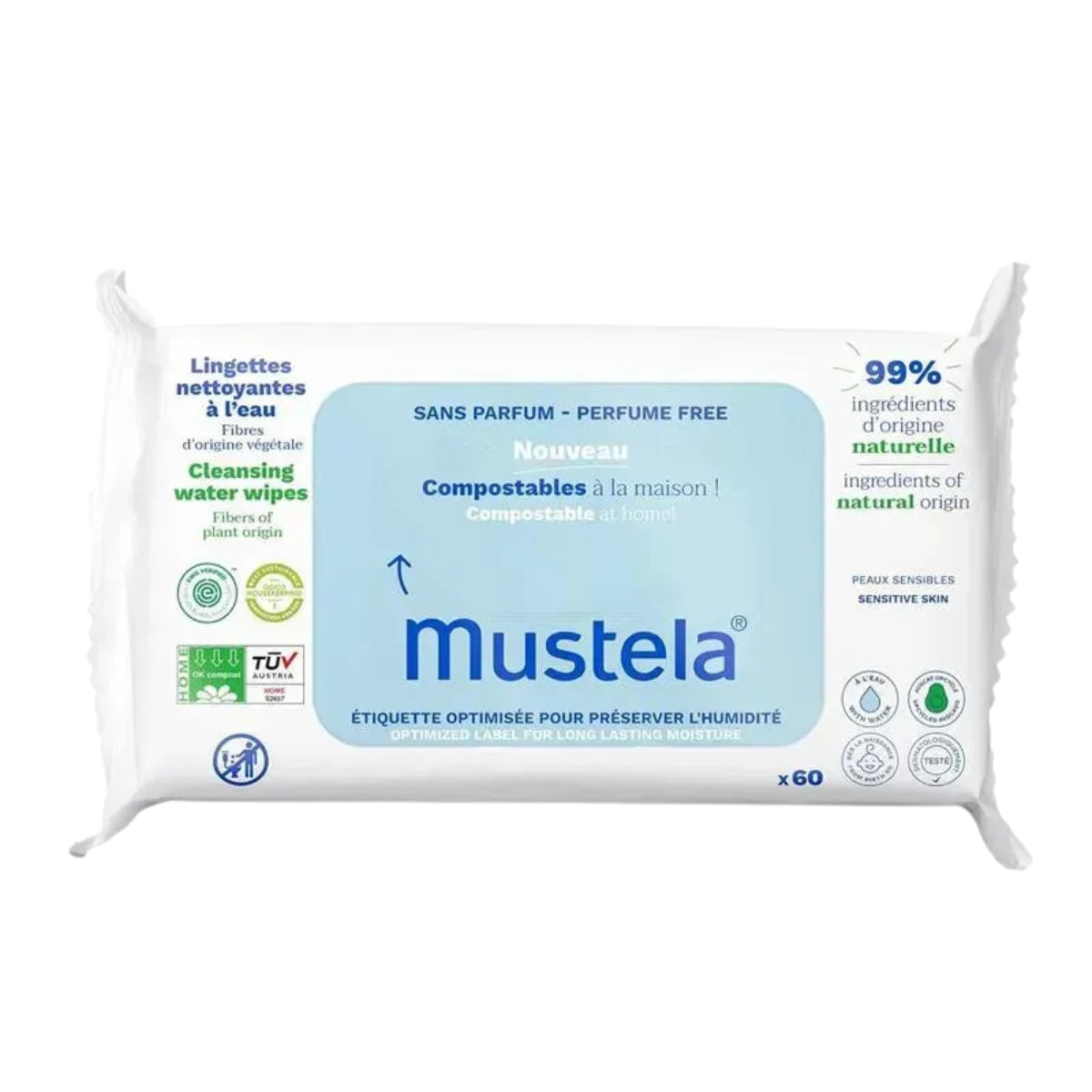 Mustela - Lenços Umedecidos Com Água compostáveis Sem Fragrância
